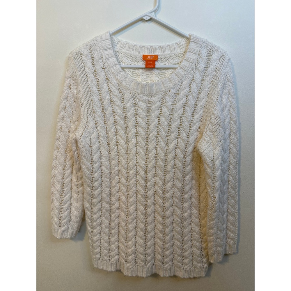 Joe Fresh Cable Knit Sweater Women Med White Excellent Chunky Crewneck Pullover